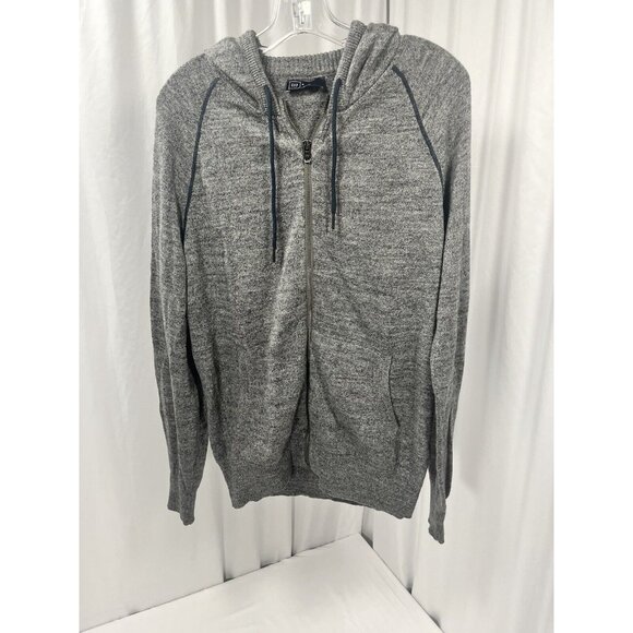 GAP Gray Long Sleeve Full Zip-Up Hoodie Jacket  Mens Size Medium Black Piping - Picture 1 of 11